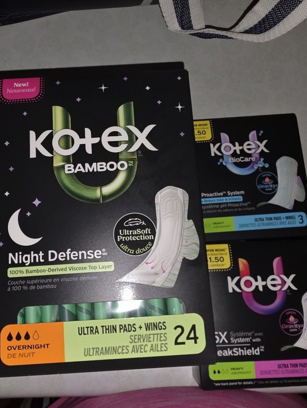 Source Unknown Kotex Bamboo Night Defense Pads - Black & Green
